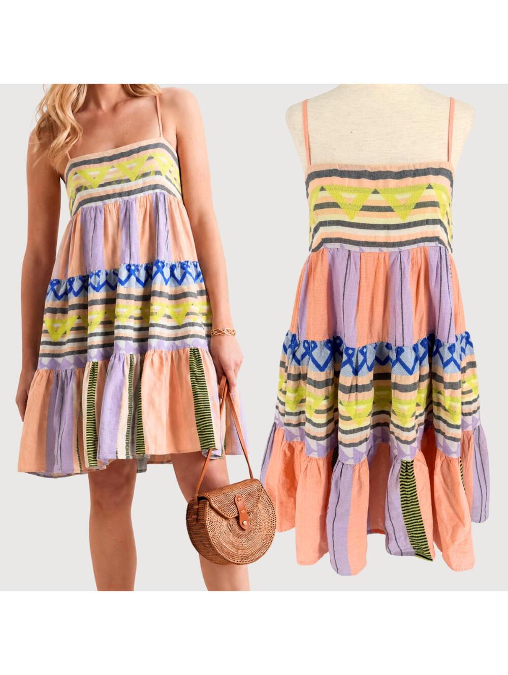 Devotion Twins Ro Tunic Tiered Boho Mini Dress S